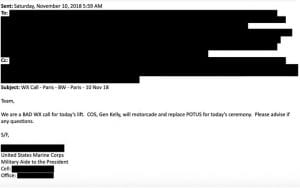 Trump - Marine Corps e-mail confirms weather delayed cancelled WWI Nov 10 2018 cemetery visit - September 4 2020, spectator.org