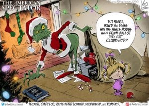 Election Grinch, editorial cartoon by Yogi Love for The American Spectator, spectator.org