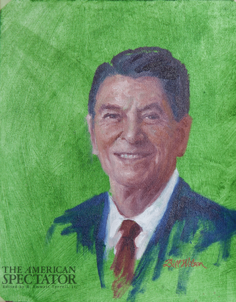 Remembering the Gipper, painting of Reagan, Bill Wilson studio, 2020, spectator.org