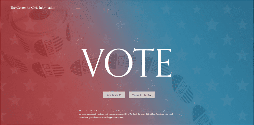 Screenshot of the Center for Civic Information's website, illustrating piece on voter intimidation in Georgia. (Screenshot of image obtained by C. Murray) spectator.org