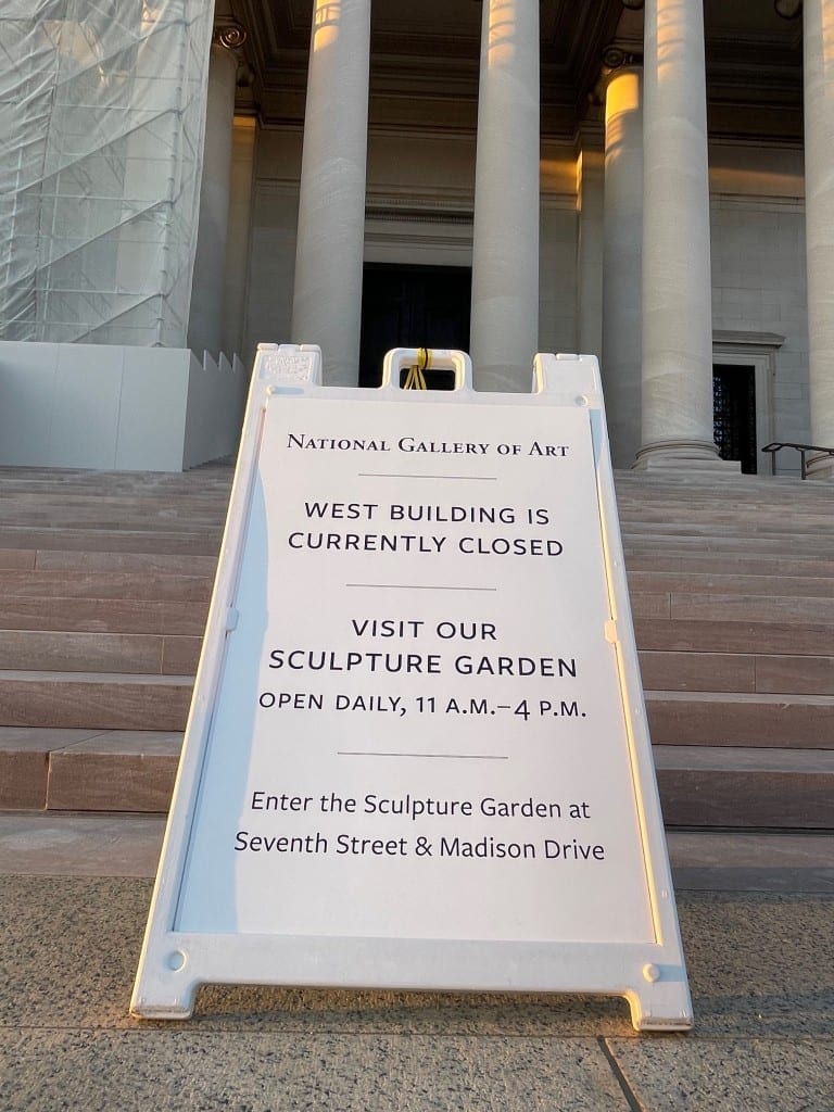 "Closed" sign outside National Gallery of Art, Washington, D.C., March 2021 (David Keltz) spectator.org