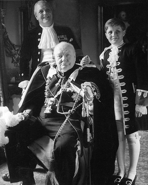 Three generations, now sadly all gone, in court dress for the Coronation of Queen Elizabeth II: Randolph, Sir Winston, and “young Winston,” 1953 (Toni Frissell/Wikimedia Commons)
