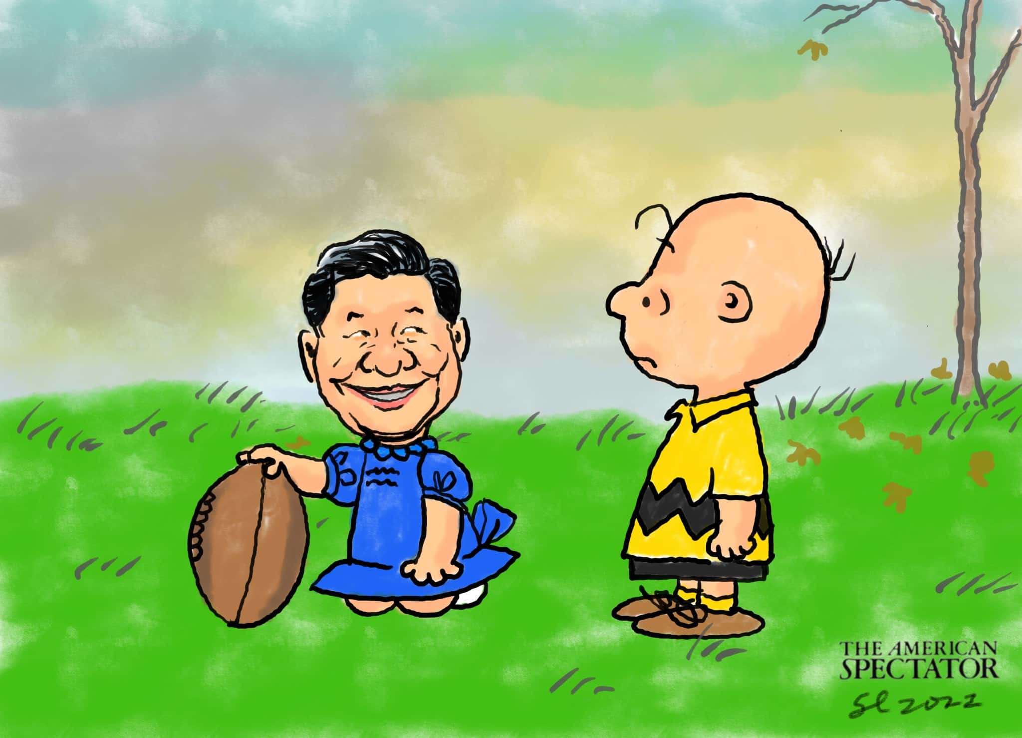 “Xi Lucy,” editorial cartoon by Shaomin Li for The American Spectator, March 14, 2022.