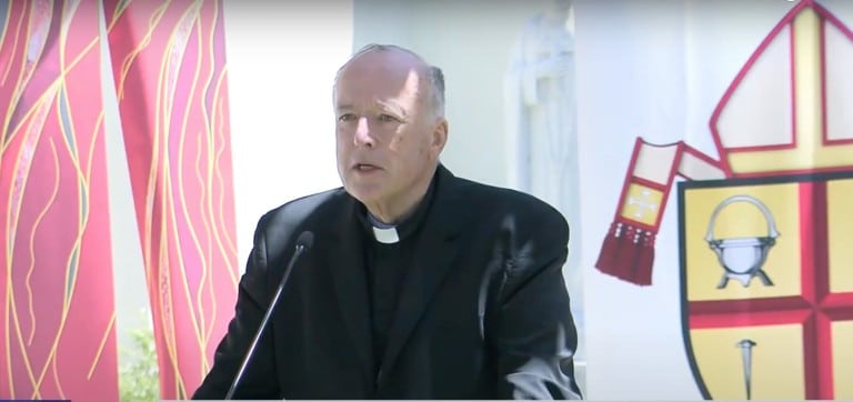 Cardinal-designate Robert McElroy speaks to press on May 31 (KUSI News/YouTube)