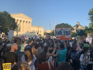 Protesters outside of the Supreme Court Friday evening chanting: “F*** you Thomas (and the other conservative justices)” and encouraging people to vote for pro-abortion democrats (Hunter Oswald/American Spectator)