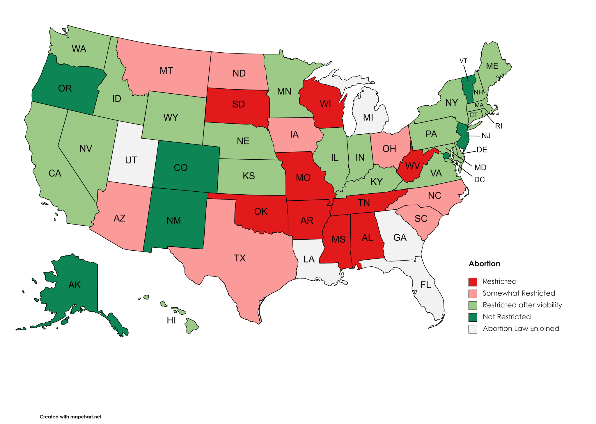 Abortion law tracker map, spectator.org