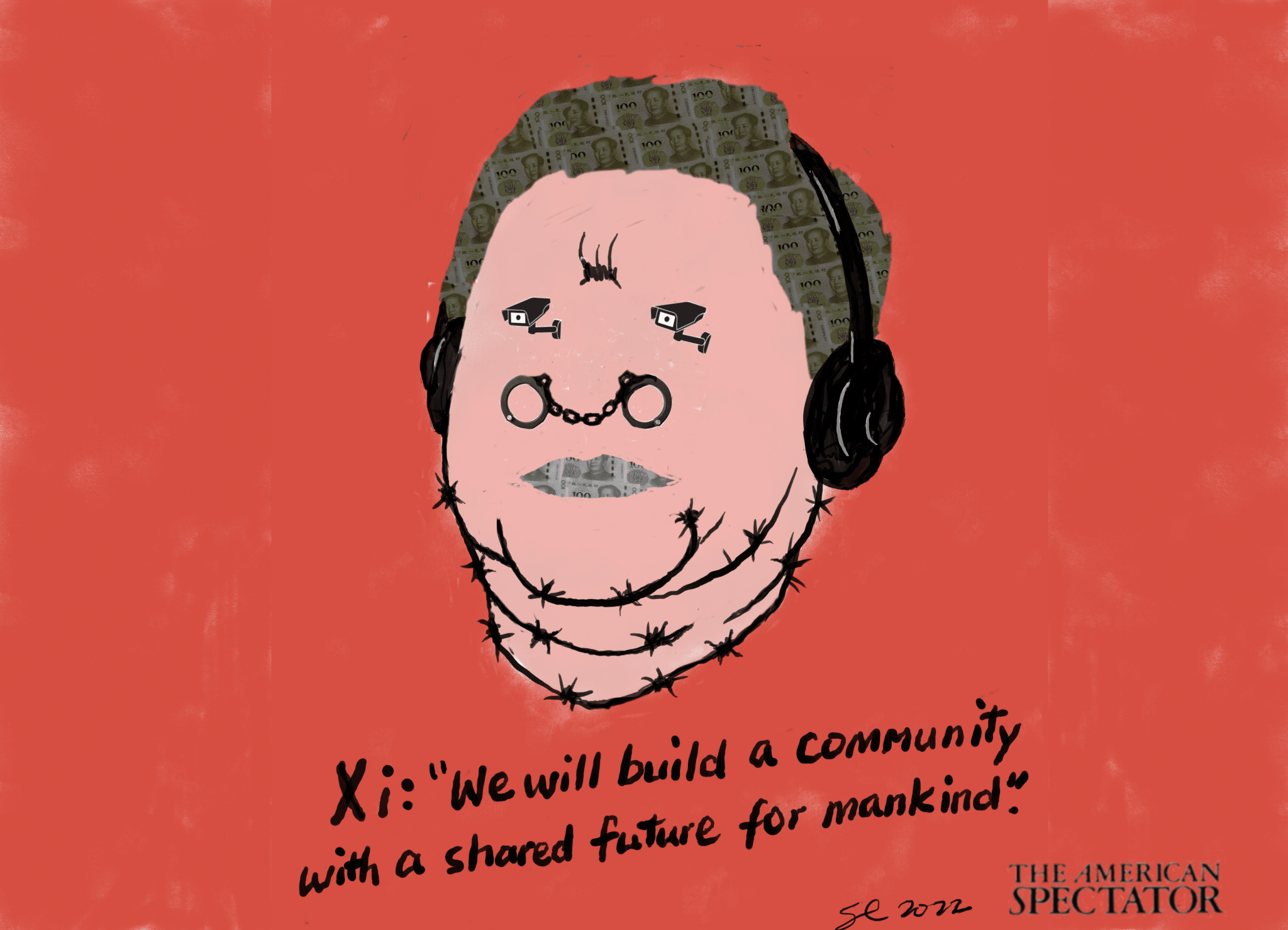 “Xi’s Lies,” editorial cartoon by Shaomin Li for The American Spectator, July 29, 2022.