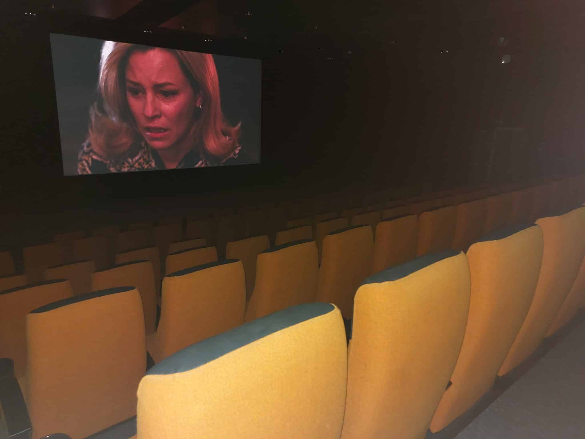 Elizabeth Banks gazes with horror at the totally empty theater where Call Jane is being screened.