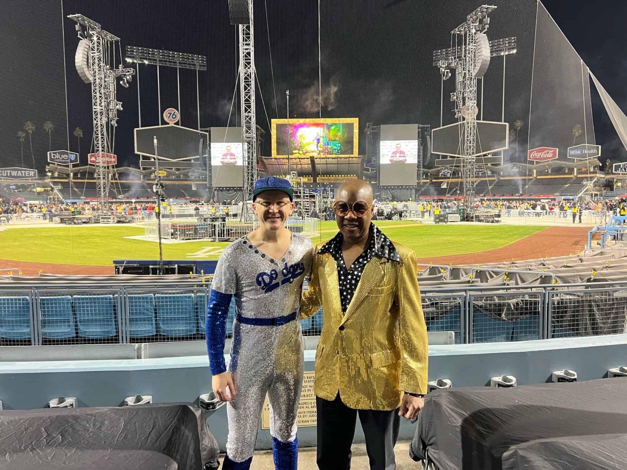 Deroy Murdock (right) at Dodger Stadium in Los Angeles for Sir Elton John’s final U.S. performance, Nov. 20, 2022 (Image courtesy Deroy Murdock)