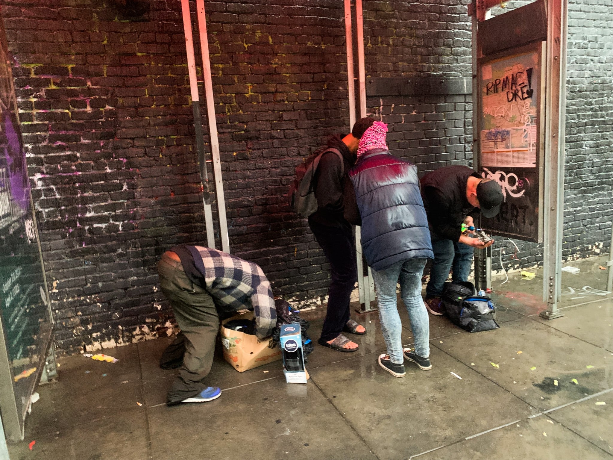 A man uses drugs in San Francisco, California, on Dec. 1, 2022. (The American Spectator)
