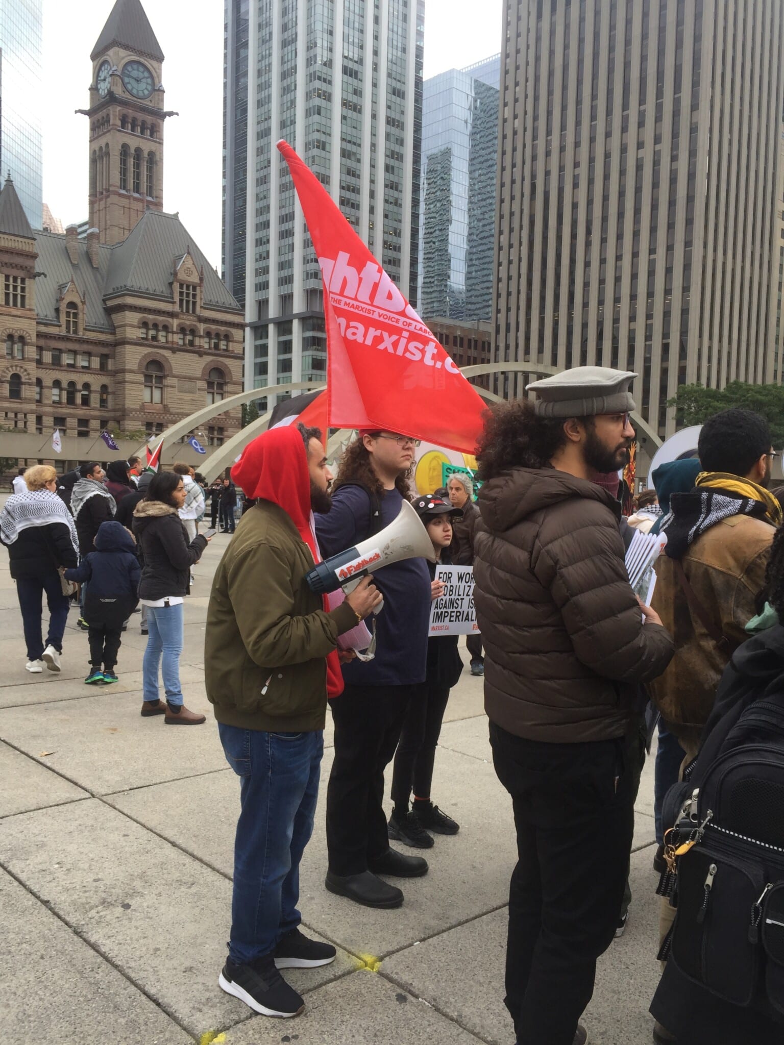 Protestors display a Marxist flag at Toronto Pro-Palestinian Protest (Max Dublin/The American Spectator)