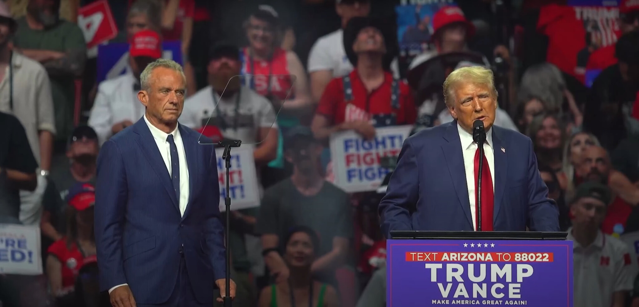 Former president Donald Trump and Robert F. Kennedy Jr. speak at a rally in Glendale, AZ (KTAR News/YouTube)