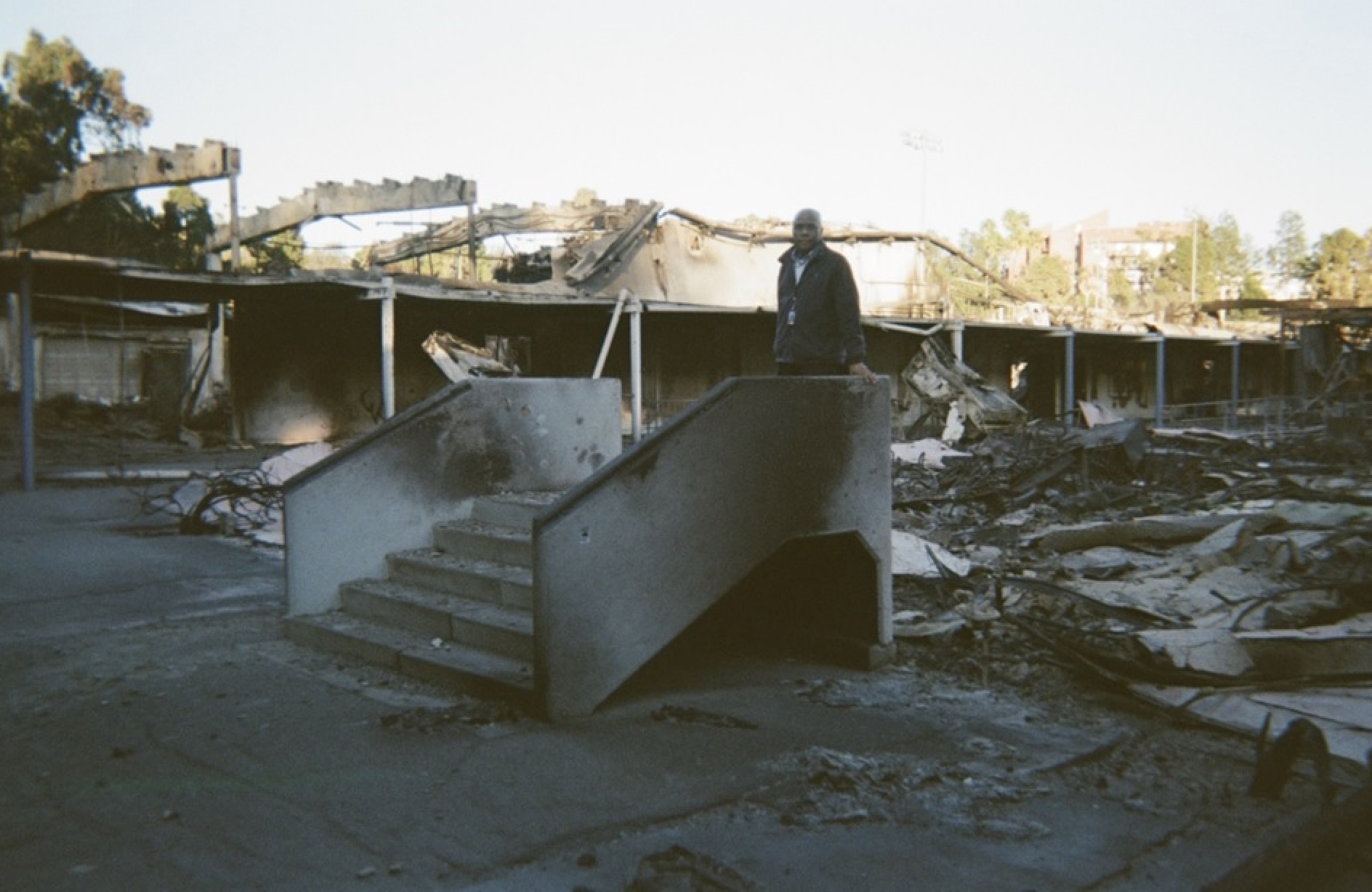 Deroy Murdock surveys damage at Pali High. (Source: Deroy Murdock) spectator.org