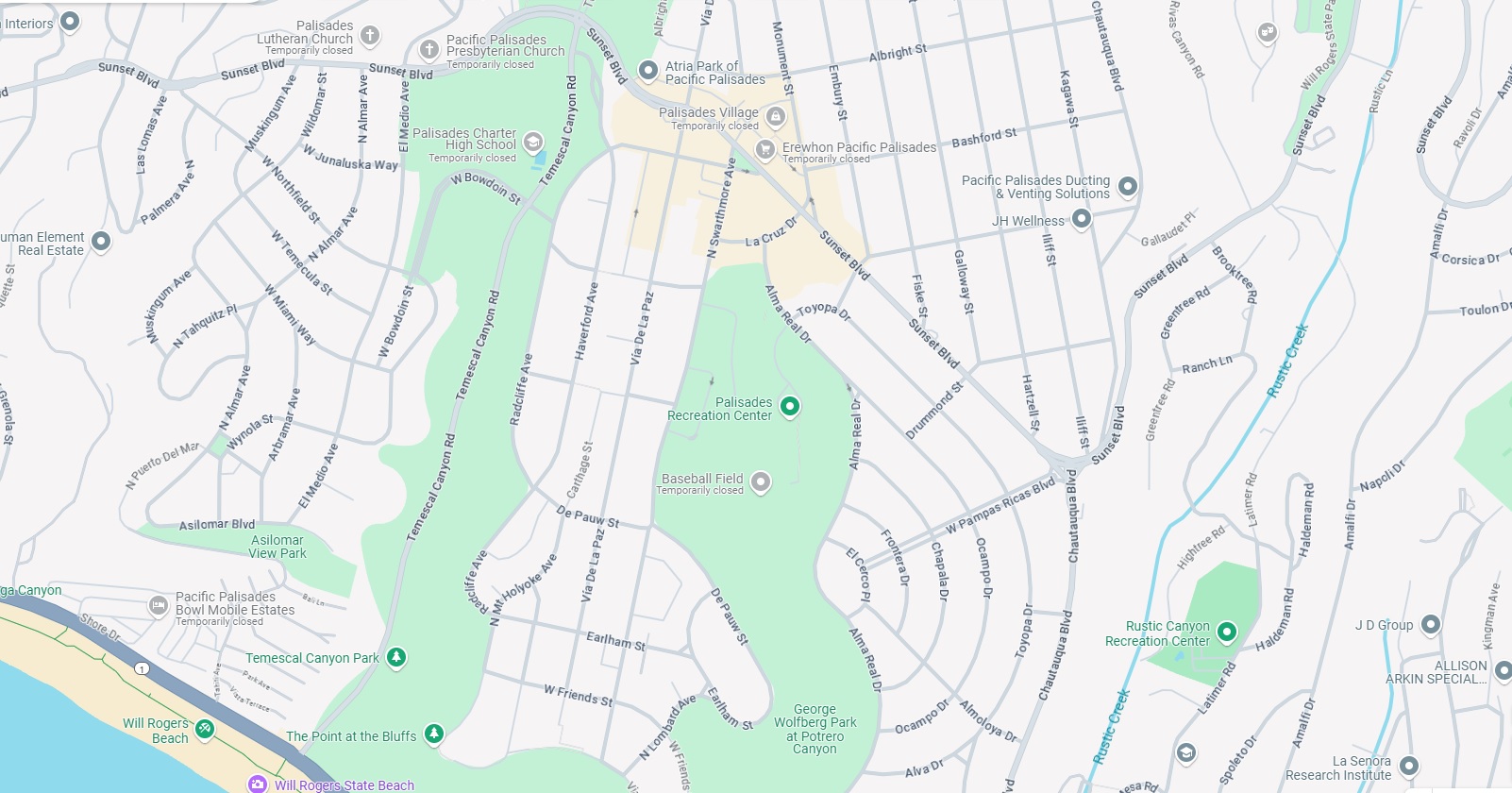 Pacific Palisades, Calif. (Source: Google Maps)