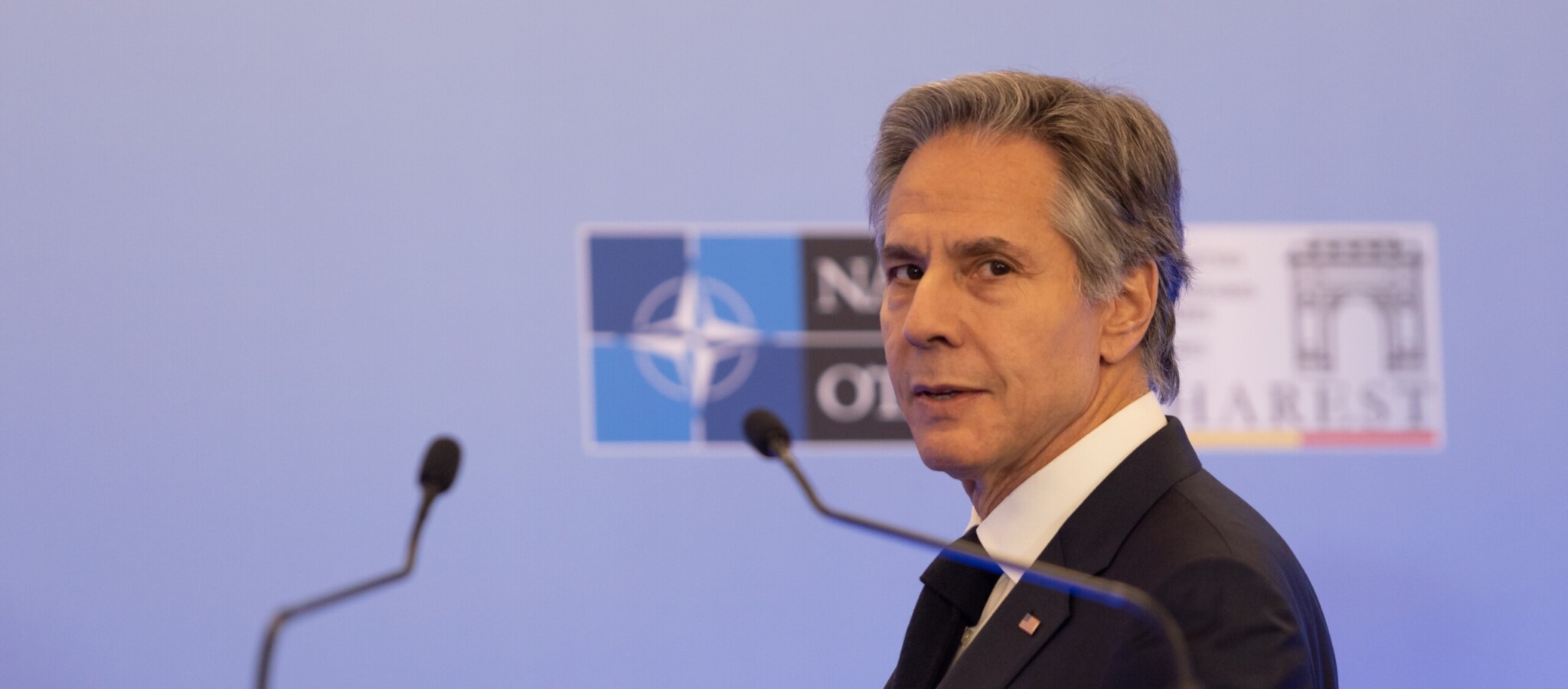 U.S. Secretary of State Antony Blinken speaks at a NATO press conference in Bucharest, Romania in November 2022 (Alexandra Pandrea/Shutterstock) spectator.org