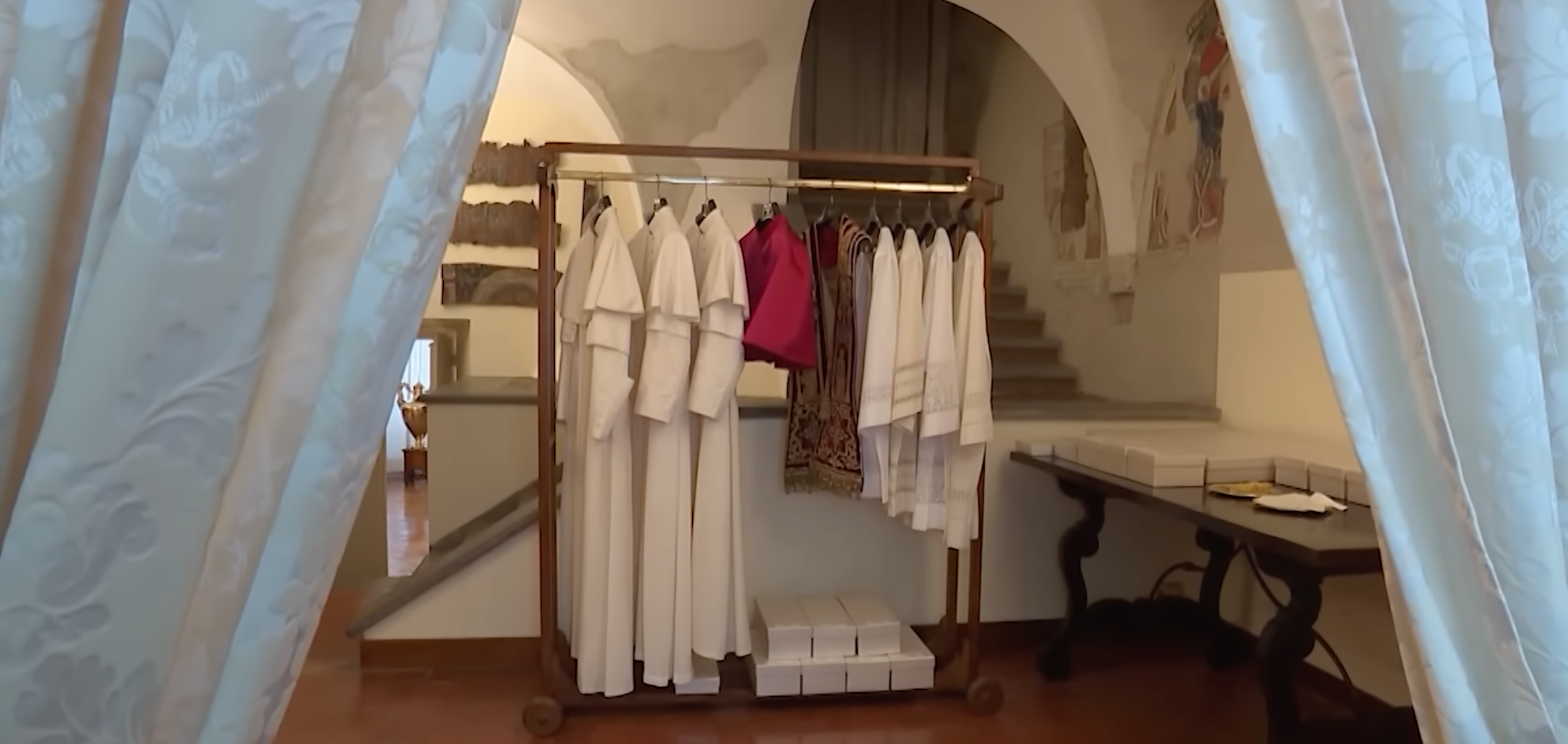 The papal vestments prepared for Pope Leo in the Room of Tears (EWTN/YouTube)
